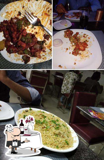 The restaurant's dining table and food