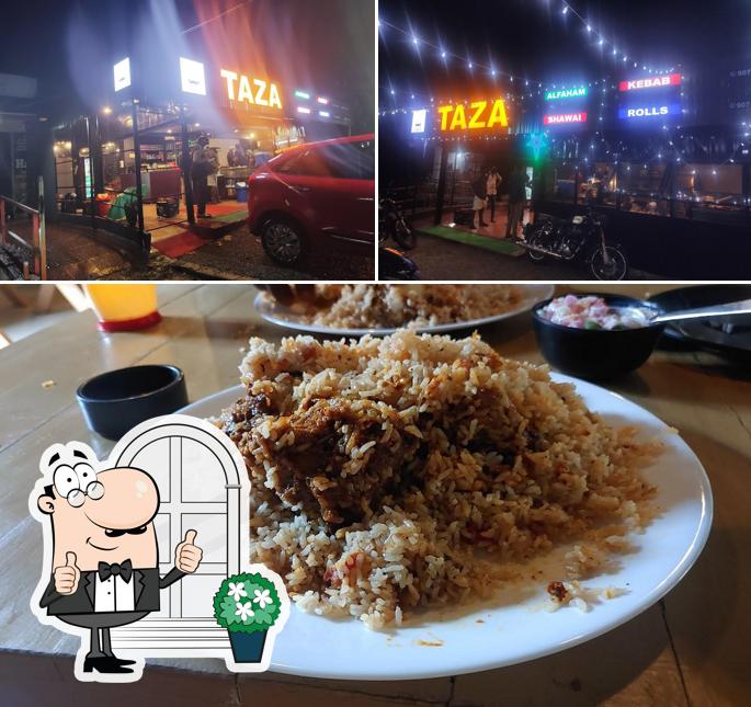 This is the picture depicting exterior and food at Taza Hotel