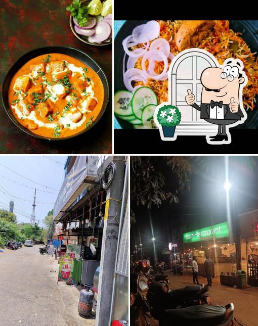 This is the picture showing exterior and food at Ruchi Restaurant