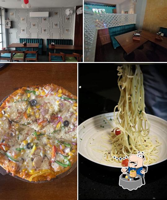 This is the picture depicting food and interior at The Whistles Restaurant