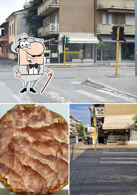 Questa è la foto che raffigura la esterno e cibo di Pizzeria Cinque Stagioni consegna a domicilio