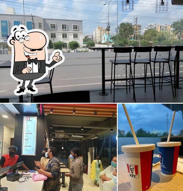 Take a look at the picture displaying interior and beverage at KFC