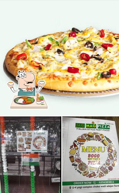 Take a look at the picture depicting food and interior at Jag Mag Pizza