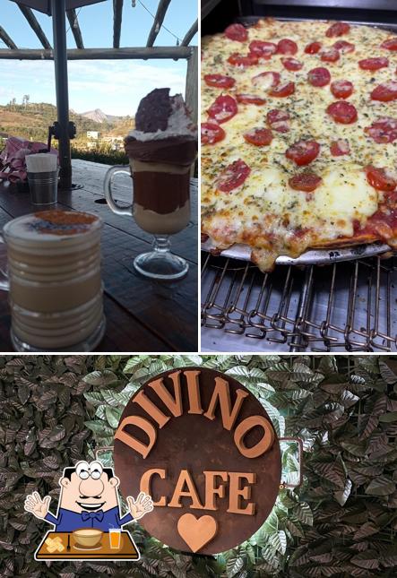 Confira a imagem mostrando comida e exterior no Divino Café