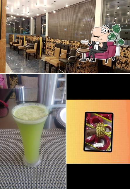 This is the picture depicting interior and beverage at Varnams