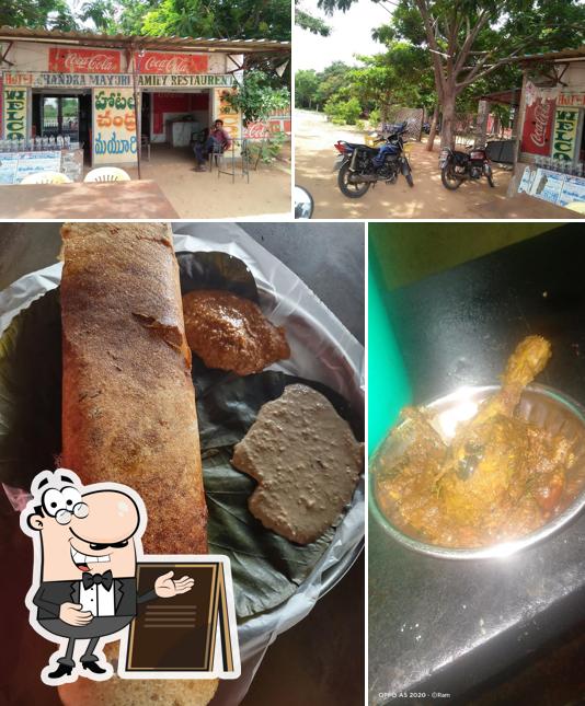 The picture of exterior and food at Chandra Hotel