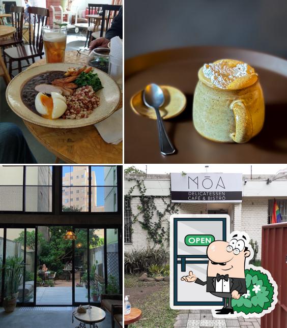 A imagem a Moa Cafeteria’s exterior e comida