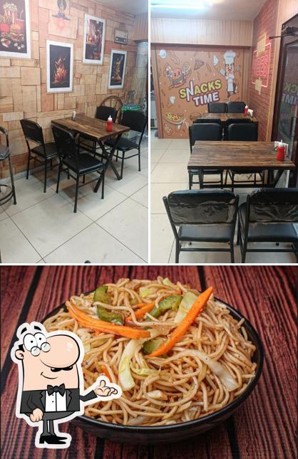 The restaurant's interior and food