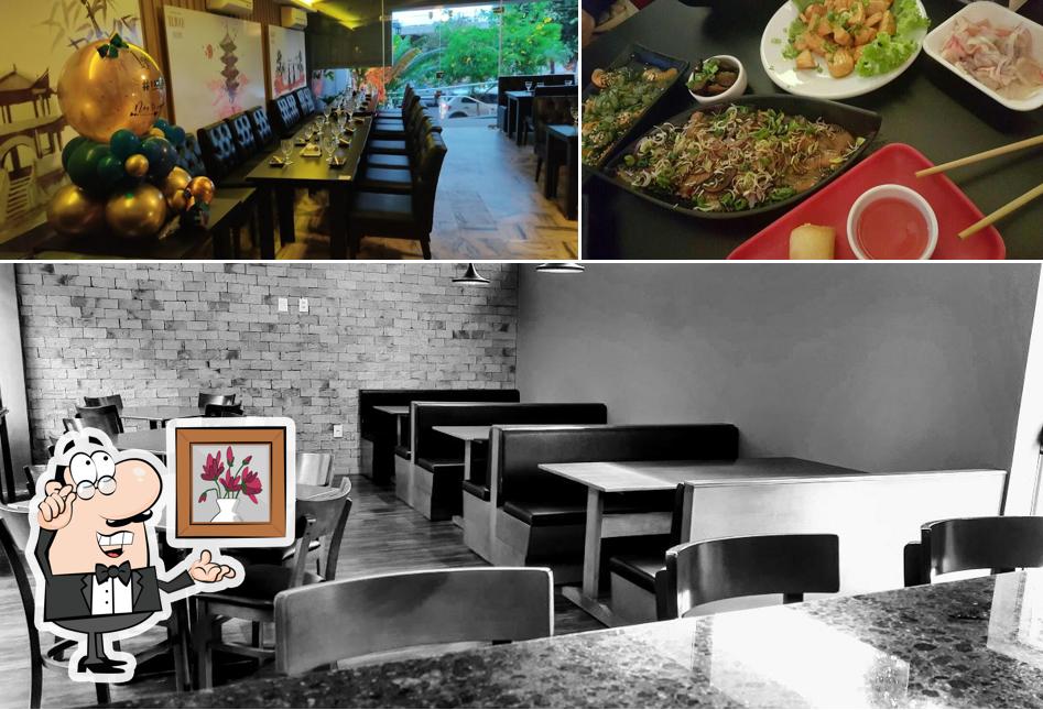 Esta é a ilustração ilustrando interior e comida no Harushi Oriental Food
