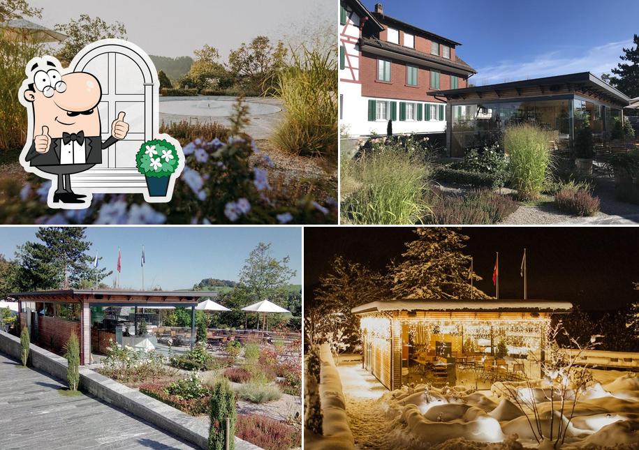 Puoi goderti l'aria fresca da seduto all'esterno di Gasthof Sunnebad, Restaurant Seminarhotel