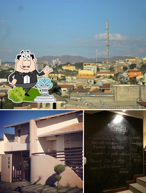 Esta é a ilustração apresentando exterior e quadro-negro no Casa Gusto Ristorante Italiano