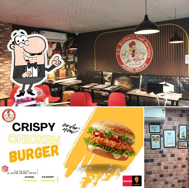 The restaurant's interior and food