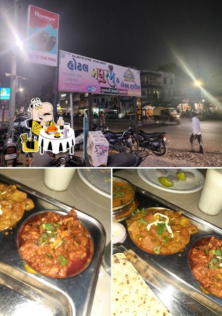 The image of food and exterior at Madhuram hotel & room,s