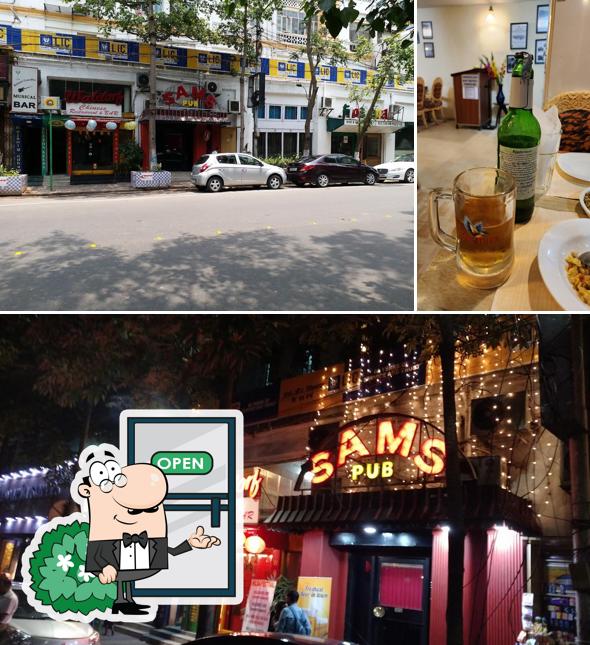 Among various things one can find exterior and beer at Sam's Pub