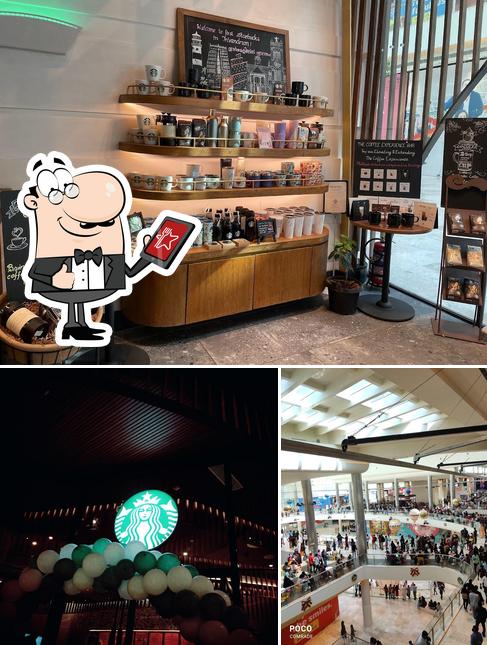 The picture of Starbucks’s exterior and interior