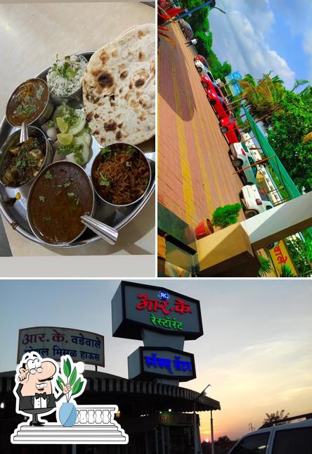 Take a look at the picture depicting exterior and food at Hotel RK Veg and Nonveg