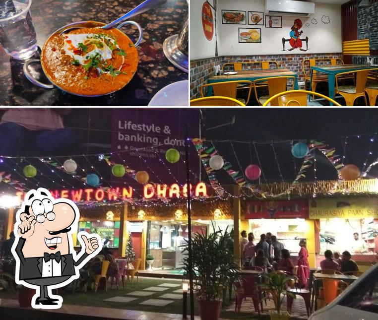 Among different things one can find interior and food at The Newtown Dhaba