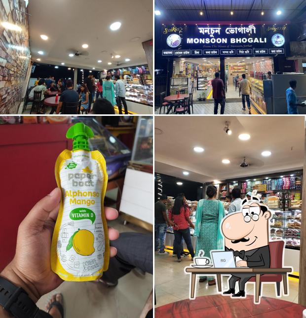 This is the image depicting interior and food at MONSOON BHOGALI