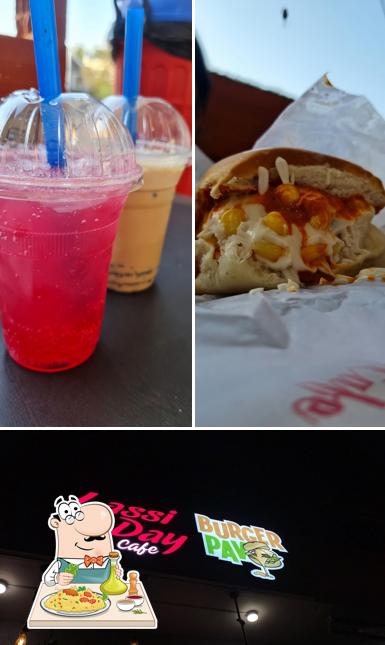 Food at Lassi day cafe burger pav
