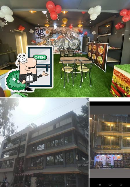 This is the image depicting exterior and interior at Harley cafe ujjain