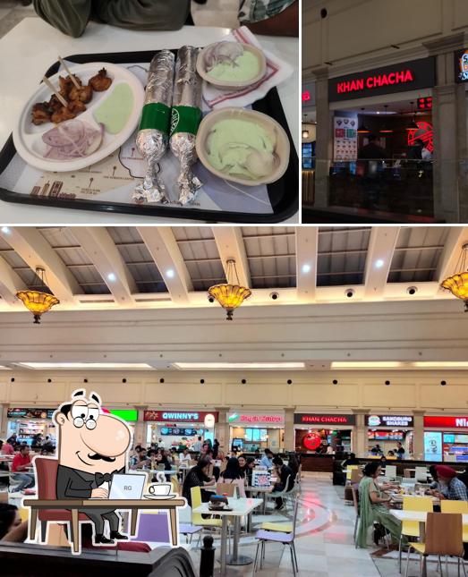 This is the picture depicting interior and food at Khan Chacha -Vasant Kunj