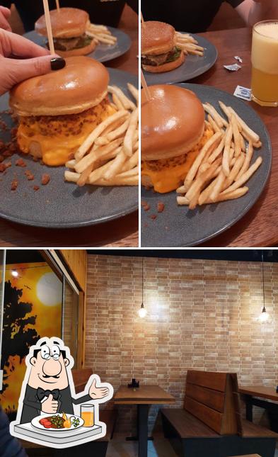 A ilustração a House111 Burguer e Cia’s comida e interior