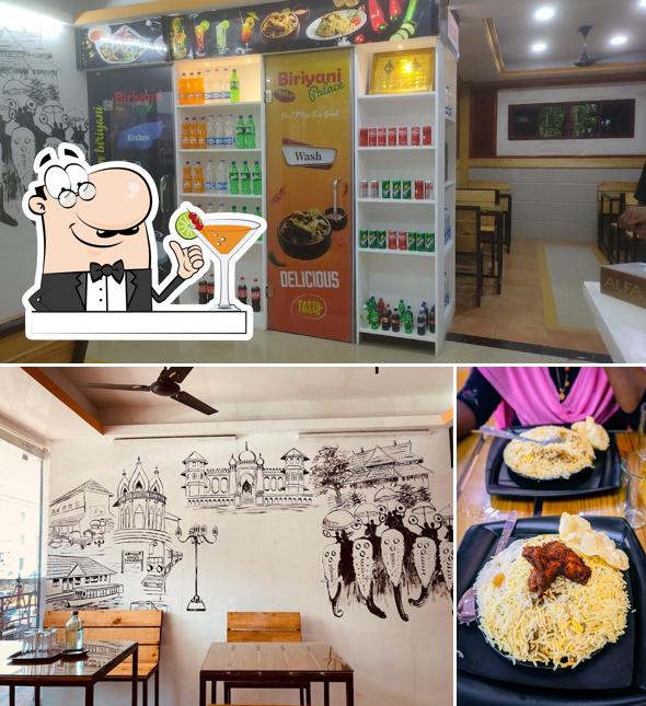 Among various things one can find drink and interior at Biryani Palace