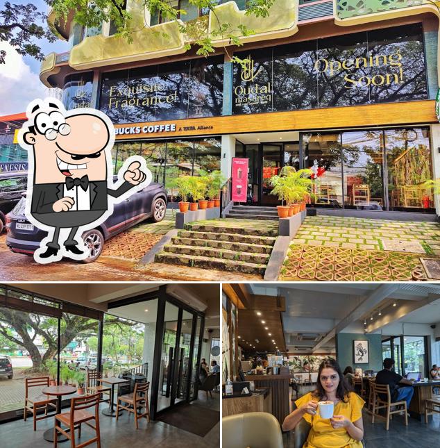 This is the photo showing interior and exterior at Starbucks