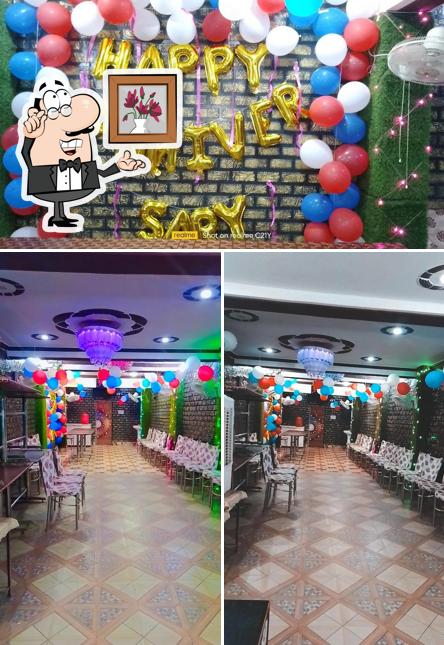 The restaurant's interior and food