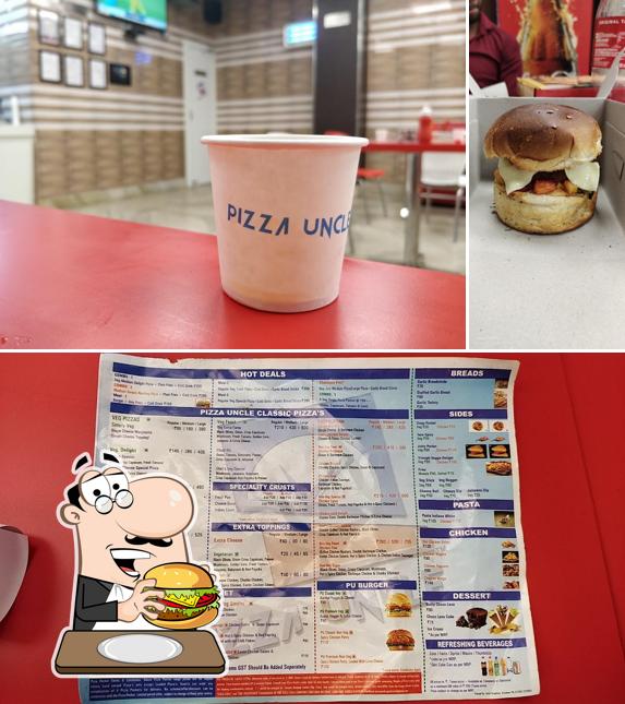 Try out a burger at Pizza Uncle Dhampur