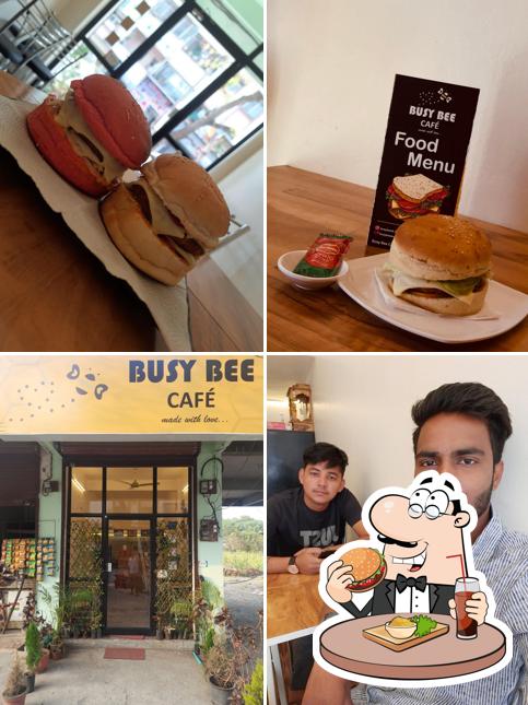 Order a burger at Busy Bee Café
