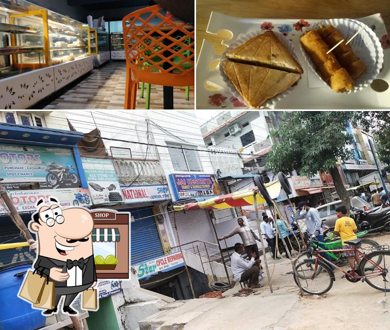 This is the photo displaying exterior and food at Moon light bakers And Party Shop