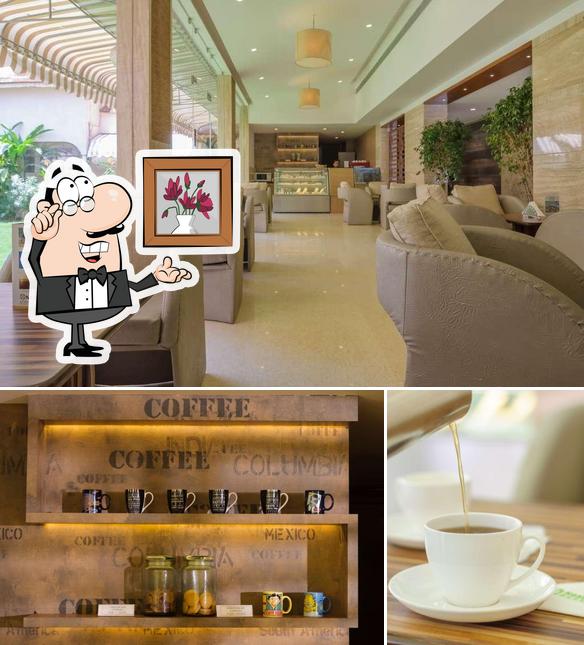 The picture of interior and beverage at The Coffee Buzz