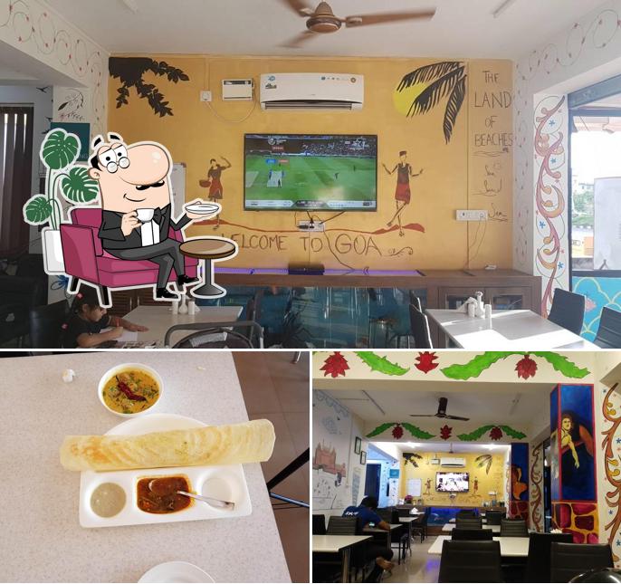 The restaurant's interior and food