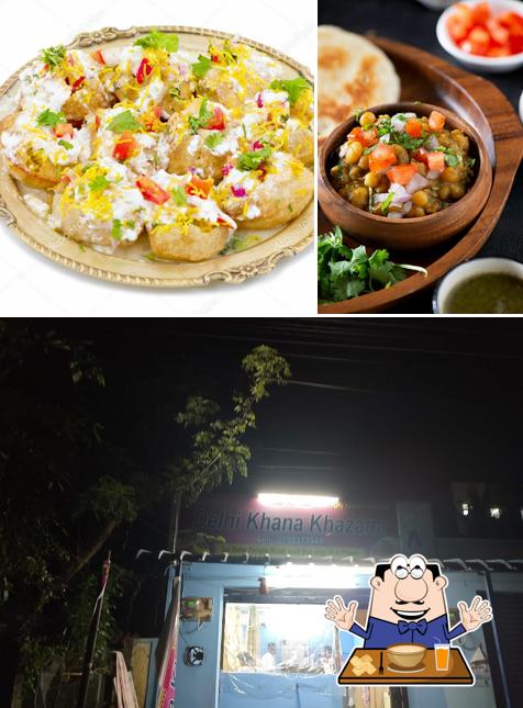 The picture of food and exterior at Desi Bitez