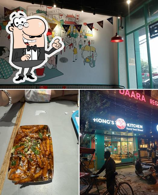 Take a look at the image depicting exterior and food at Hong's Kitchen