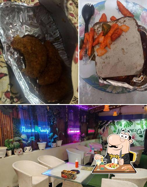 The picture of food and interior at Nature's Cafe