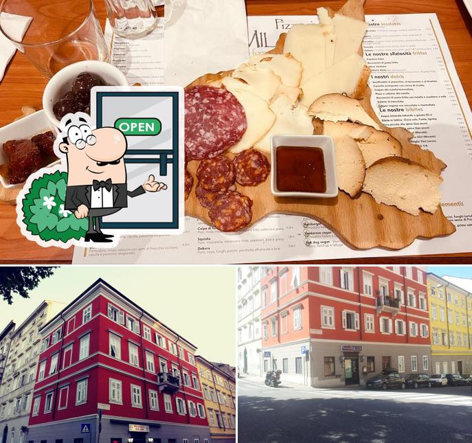 Questa è la immagine che presenta la esterno e cibo di Pizzeria Milady a Trieste