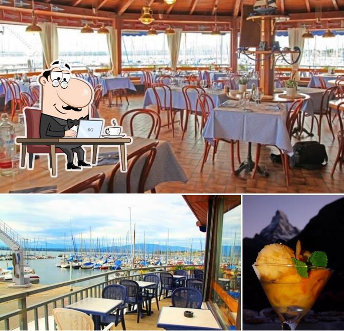 Questa è la foto che presenta la interni e bevanda di Restaurant Club Nautique de Versoix
