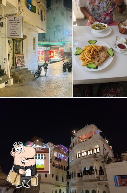 The restaurant's exterior and dining table
