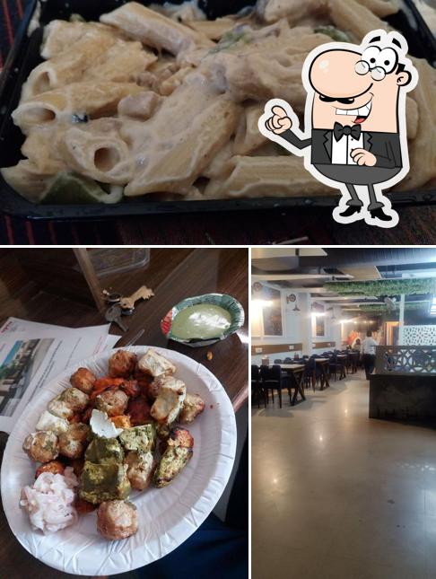 The restaurant's interior and food