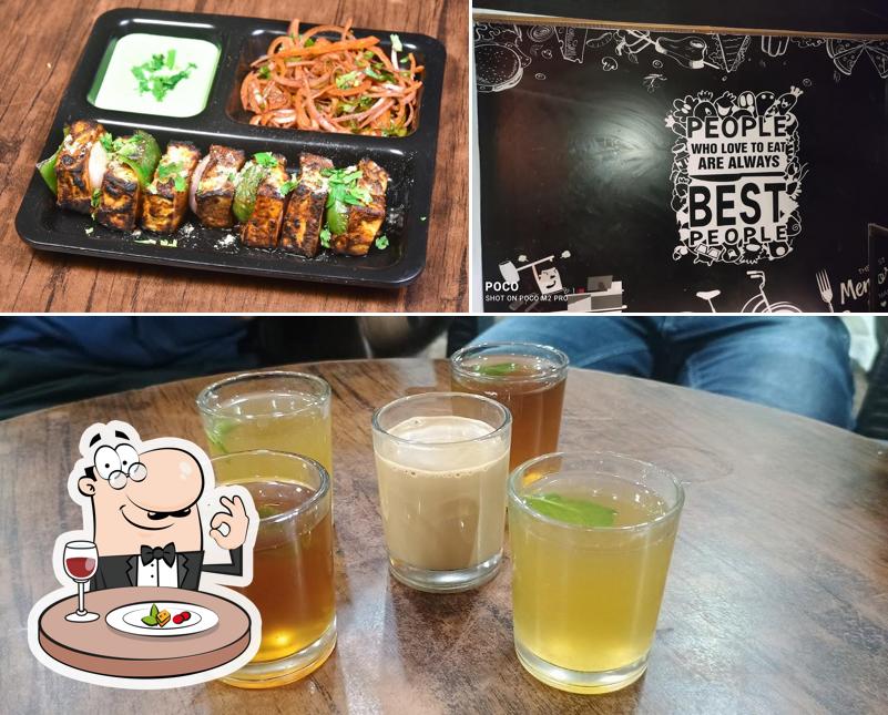 The restaurant's food and blackboard