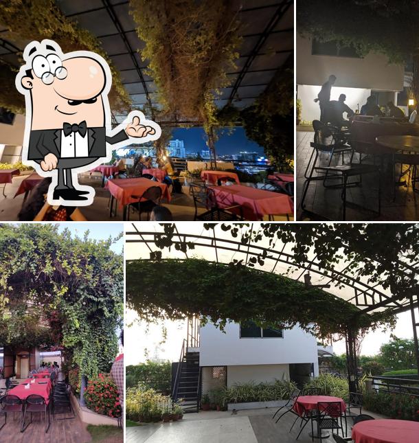 Take a seat at one of the tables at The Mercy Roof Top