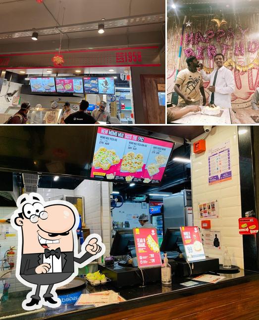 The restaurant's interior and cake