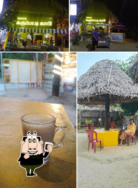 Enjoy a beverage at Gandhi karupatti coffee