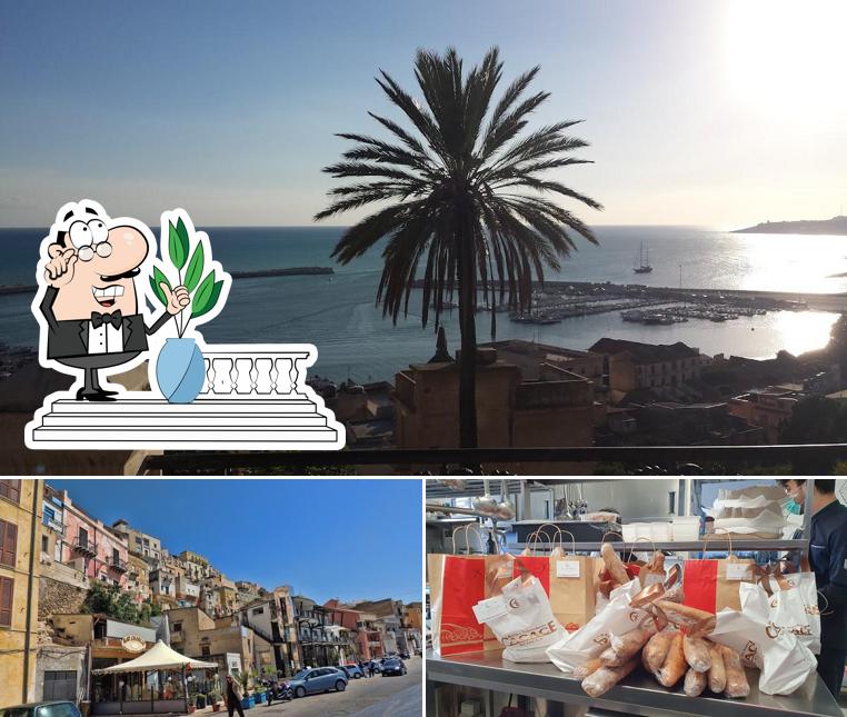 La esterno e cibo del ristorante