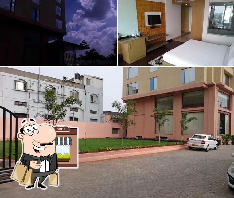 Take a look at the picture showing exterior and interior at Rosewood International Hotel