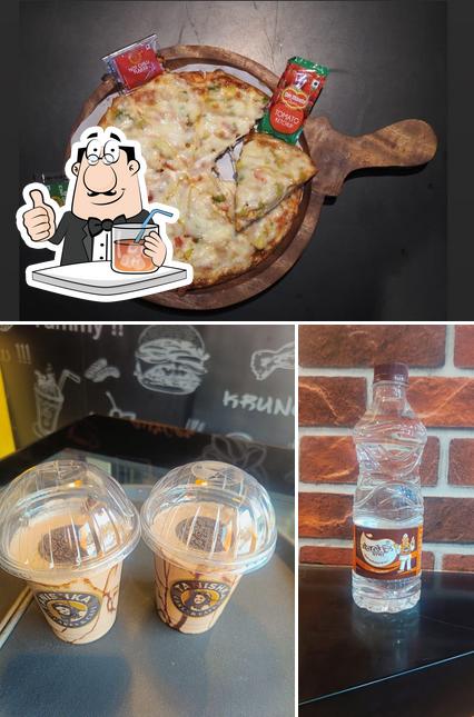 The restaurant's drink and pizza