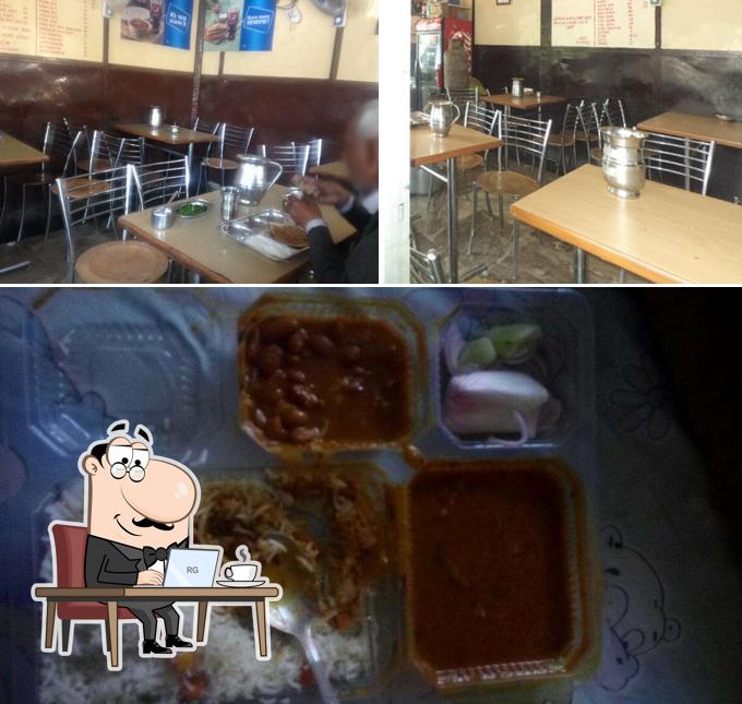 The restaurant's interior and dessert