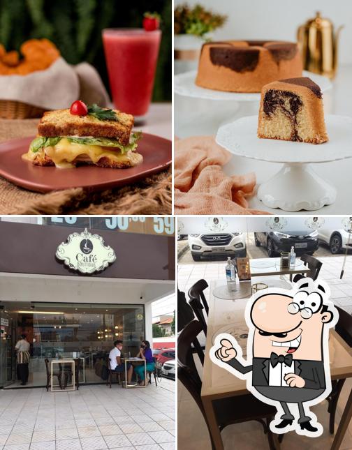 Entre diversos coisas, interior e comida podem ser encontrados no Café Boutique